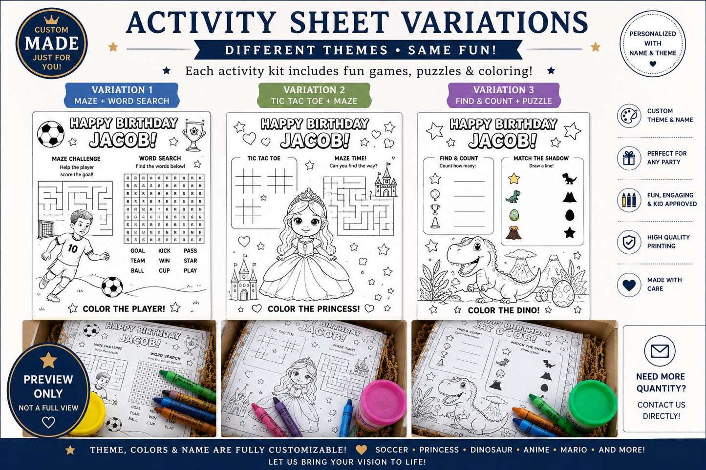 Party Favors - Coloring Box - Activity Kit & Play-Doh - Custom Themed